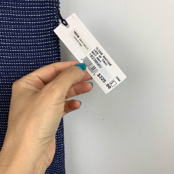 NWT White + Warren Lace Up Tunic Navy Multi Sz S - Picture 11 of 11